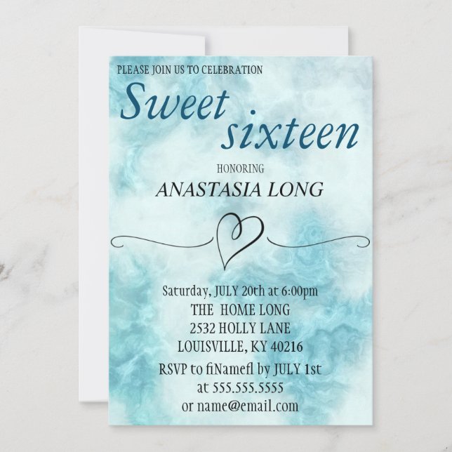 Modern, Elegant Blue Marble Save The Date (Front)