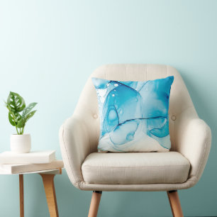 Modern Elegant Blue Marbled  Cushion