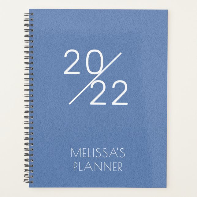Modern Elegant Blue Personalised 2022 Planner (Front)