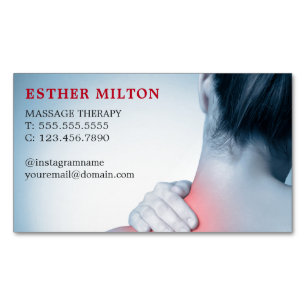 Modern Elegant Blue Photo Massage Therapist Magnetic Business Card