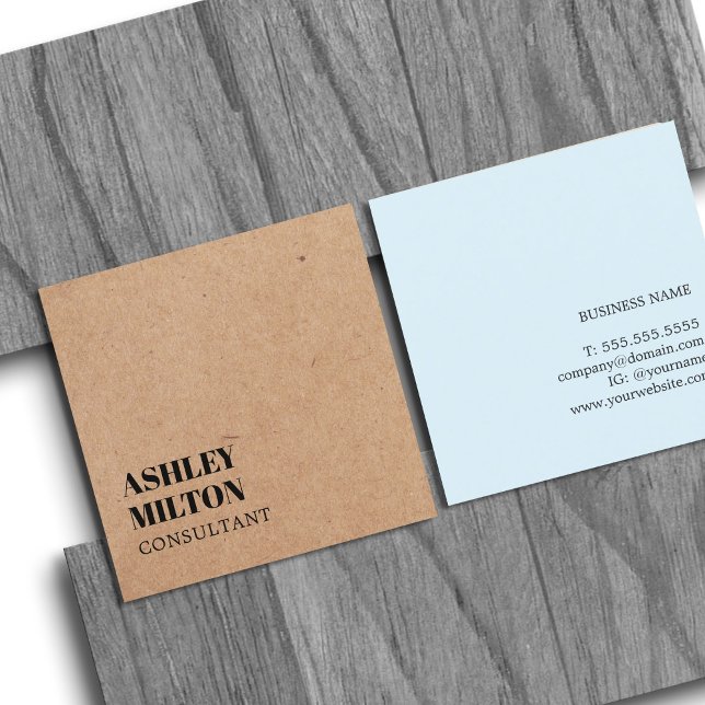Modern Elegant Blue PRINTED Kraft Paper Consultant Square Business Card (Creator Uploaded)
