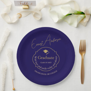 Modern Elegant Blue Typography Graduate Graduation Paper Plate