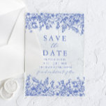 Modern Elegant Blue Vintage Floral Save the Date Acrylic Invitations<br><div class="desc">The "Elegant Blue Vintage Floral Save the Date Invitation" is a timeless and sophisticated announcement that beautifully sets the tone for your upcoming special day. The design features a blend of classic elegance and vintage charm, with delicate blue floral elements that add a touch of romance. Customisable with your important...</div>