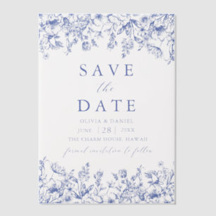Modern Elegant Blue Vintage Floral Save the Date Vellum Invitations