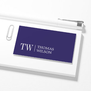 Modern Elegant Blue White Bold Monogram Consultant Business Card