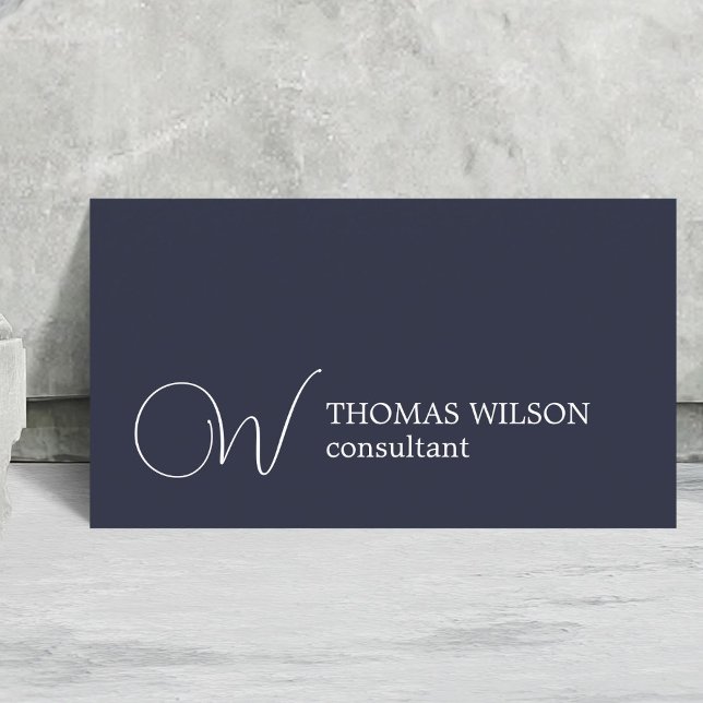 Modern Elegant Blue White Bold Monogram Consultant Business Card (Creator Uploaded)
