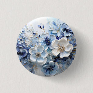 Modern Elegant Blue White Botanical Floral 3 Cm Round Badge