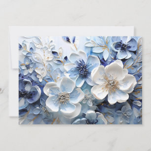 Modern Elegant Blue White Botanical Floral Announcement
