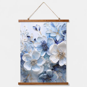 Modern Elegant Blue White Botanical Floral Hanging Tapestry