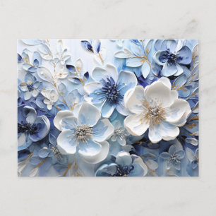 Modern Elegant Blue White Botanical Floral Holiday Postcard