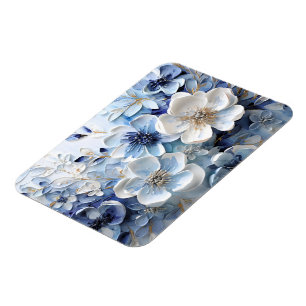 Modern Elegant Blue White Botanical Floral Magnet