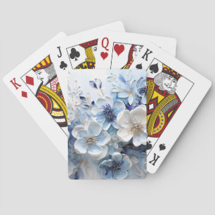 Modern Elegant Blue White Botanical Floral Playing Cards