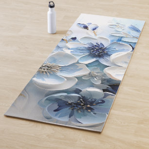 Modern Elegant Blue White Botanical Floral Yoga Mat