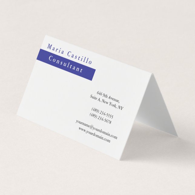 Modern Elegant Blue White Minimalist Profile Card (Front)