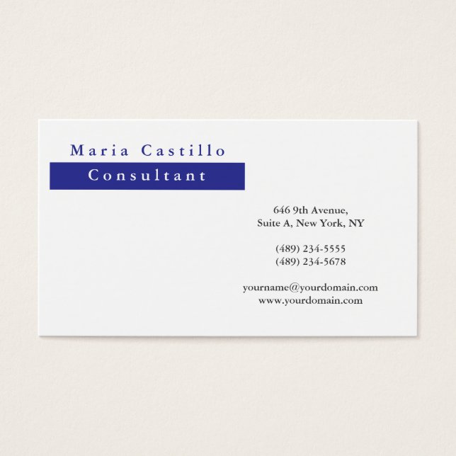 Modern Elegant Blue White Minimalist Profile Card (Front)
