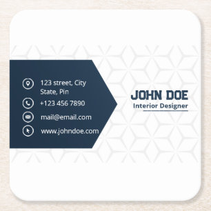 Modern Elegant Blue & White Professional Square Paper Coaster