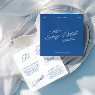 Modern Elegant Blue & White Wedding Details Card
