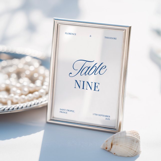 Modern Elegant Blue & White Wedding Table Number (Modern Elegant Blue & White Wedding Table Number)