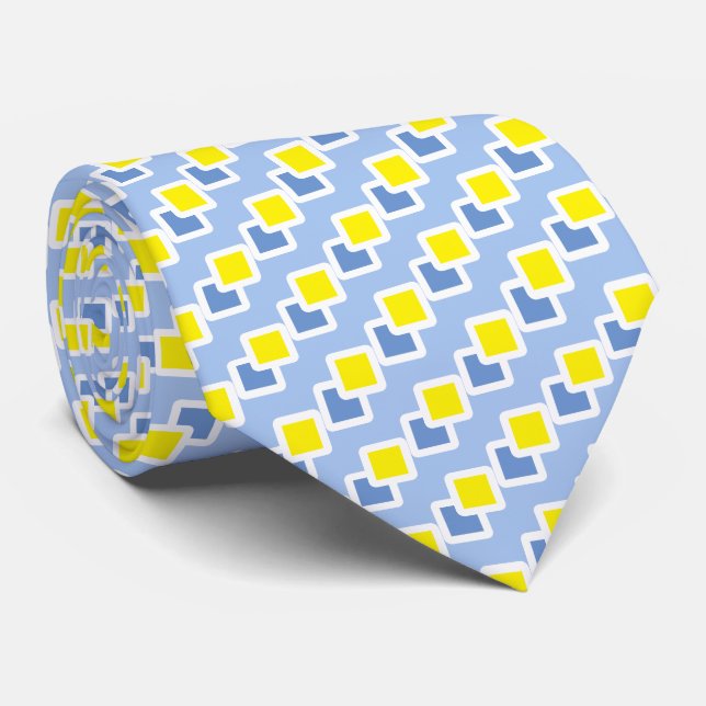 Modern Elegant Blue & Yellow Squares on Light Blue Tie (Rolled)