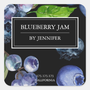 Modern Elegant Blueberry Jam Label