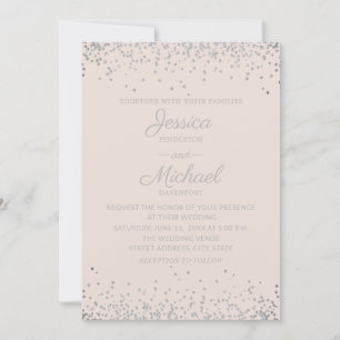 Modern Elegant Blush and Silver Glitter Wedding Invitation