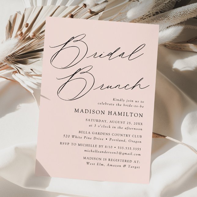 Modern Elegant Blush Bridal Shower Brunch Invitation (Creator Uploaded)