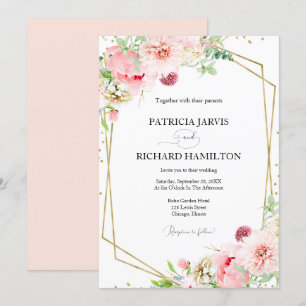 Modern Elegant Blush Floral Geometric Wedding Invitation