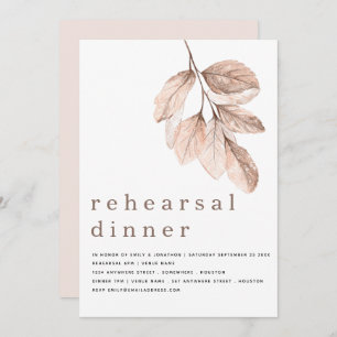 Modern Elegant Blush Leaf Rehearsal Dinner Invitation