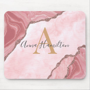 Modern Elegant Blush Pink Agate Geode Monogram Mou Mouse Mat