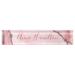 Modern Elegant Blush Pink Agate Geode Nameplate