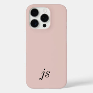 Modern Elegant Blush Pink Black Monogram Initials iPhone 16 Pro Case