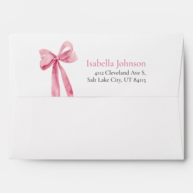 Modern Elegant Blush Pink Bow Return Address Envelope (Back (Top Flap))