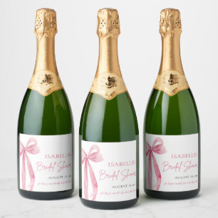 Modern Elegant Blush Pink Bow Ribbon Bridal Shower Sparkling Wine Label