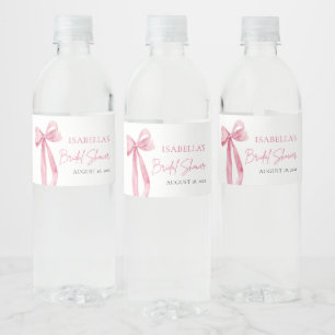 Modern Elegant Blush Pink Bow Ribbon Bridal Shower Water Bottle Label