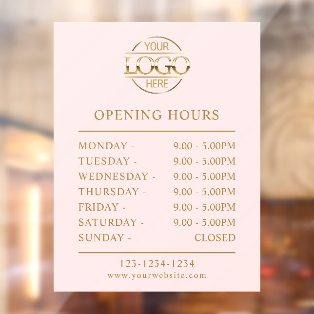 Modern Elegant Blush Pink | Business Opening Hours Window Cling (Sheet 2)