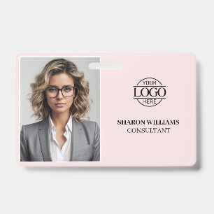 Modern Elegant Blush Pink Company Employee Photo ID Badge