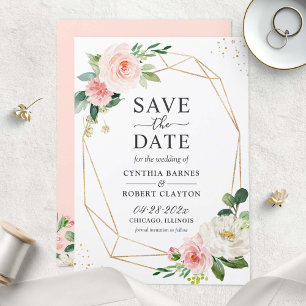 Modern Elegant Blush Pink Floral Geometric Frame Save The Date