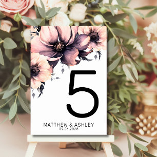 Modern Elegant Blush Pink Floral Wedding Table Number