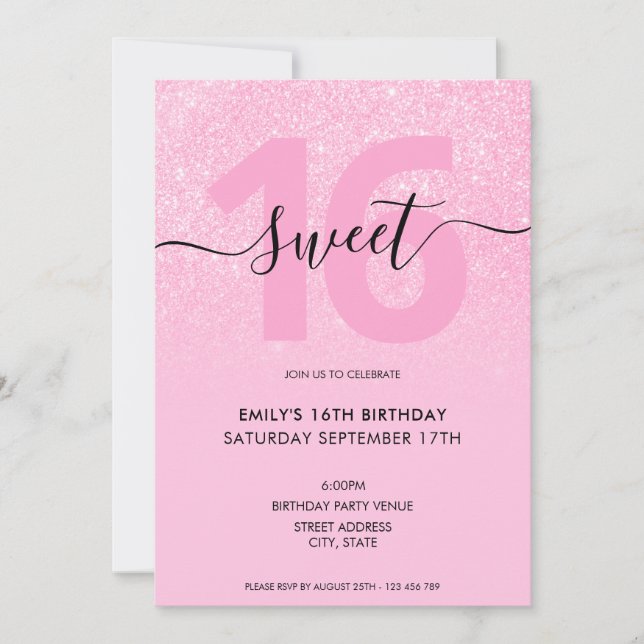 Modern Elegant Blush Pink Glitter Sweet 16 Invitation (Front)