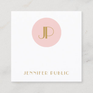 Modern Elegant Blush Pink Gold Monogram Template Square Business Card