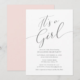 Modern Elegant Blush Pink Its a Girl Baby Shower Invitation