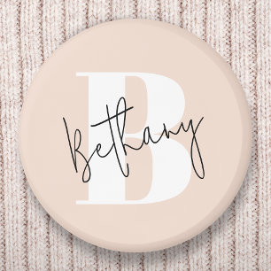 Modern Elegant Blush Pink Monogram 6 Cm Round Badge