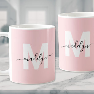 Modern Elegant Blush Pink Monogram Coffee Mug