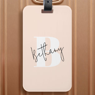 Modern Elegant Blush Pink Monogram Luggage Tag