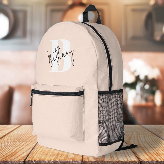 Modern Elegant Blush Pink Monogram Printed Backpack (Creator Uploaded)