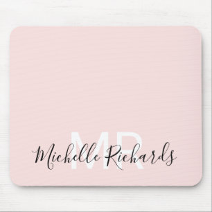Modern elegant blush pink monogram script mouse mat