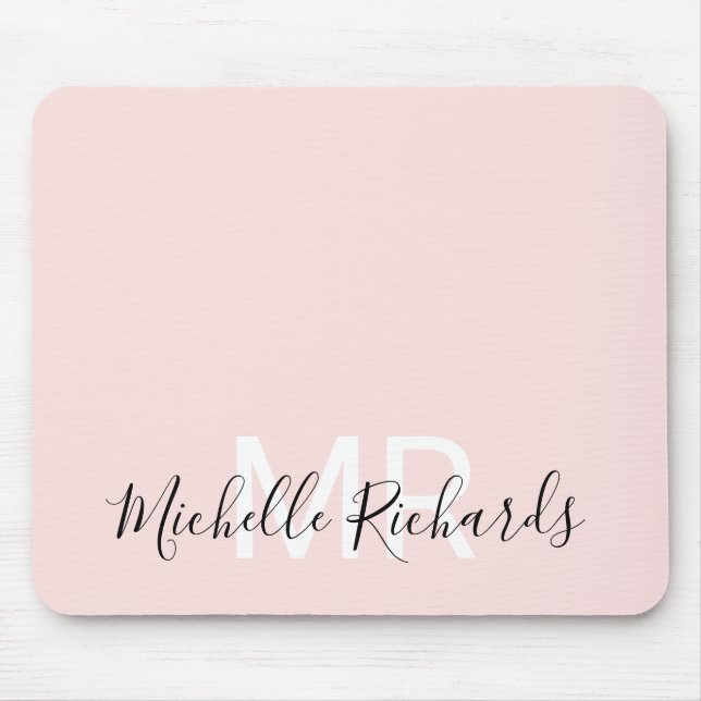 Modern elegant blush pink monogram script mouse mat (Front)