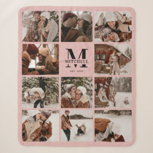 Modern Elegant Blush Pink Multi Photo Collage Sherpa Blanket