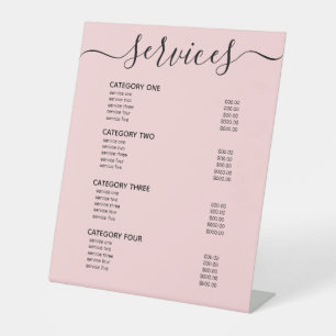 Modern Elegant Blush Pink Service Menu List  Pedestal Sign
