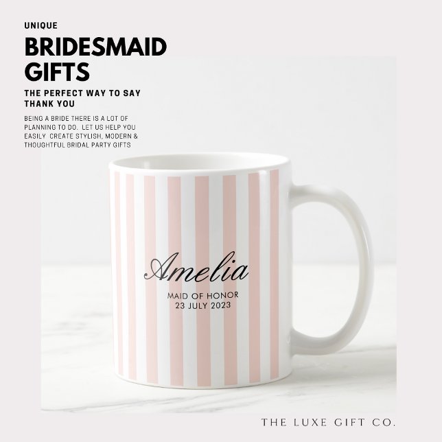 Modern Elegant Blush Pink Stripes Maid of Honour Coffee Mug (Creator Uploaded)